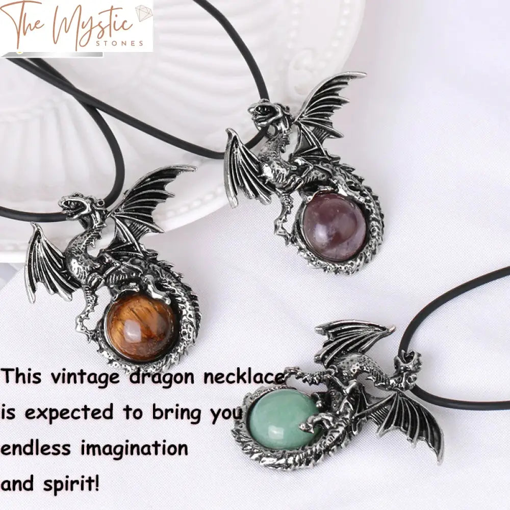 Wing Dragon Obsidian Crystal Pendant Necklace