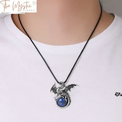 Wing Dragon Obsidian Crystal Pendant Necklace