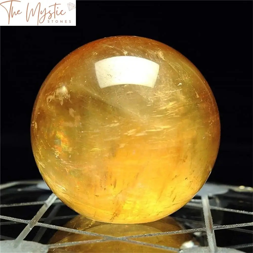 Yellow Citrine Calcite Quartz Crystal Sphere 40Mm