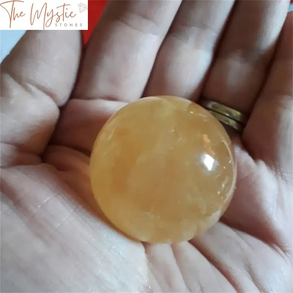 Yellow Citrine Calcite Quartz Crystal Sphere 40Mm