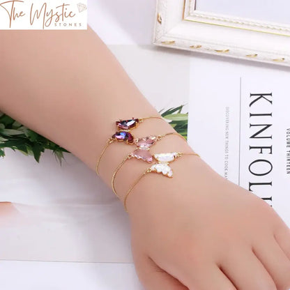 Zircon Butterfly Bracelet In Gold Tone Stainless Steel