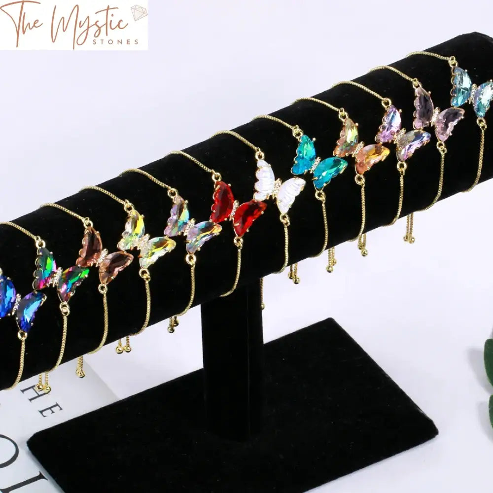 Zircon Butterfly Bracelet In Gold Tone Stainless Steel