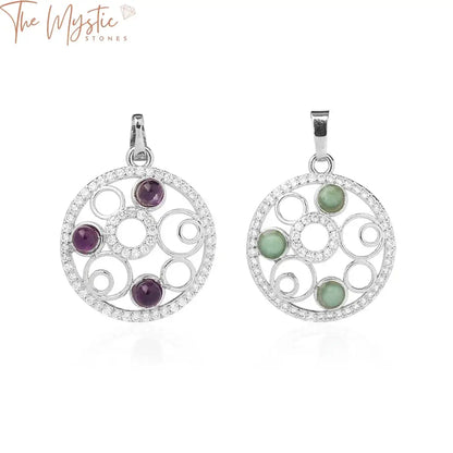 A collection of round pendants featuring natural stone beads measuring 4mm, adorned with zircon CZ accents.